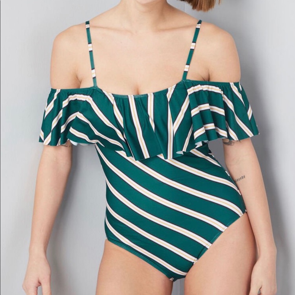 ModCloth Bathing Suit One Piece Striped Ruffle